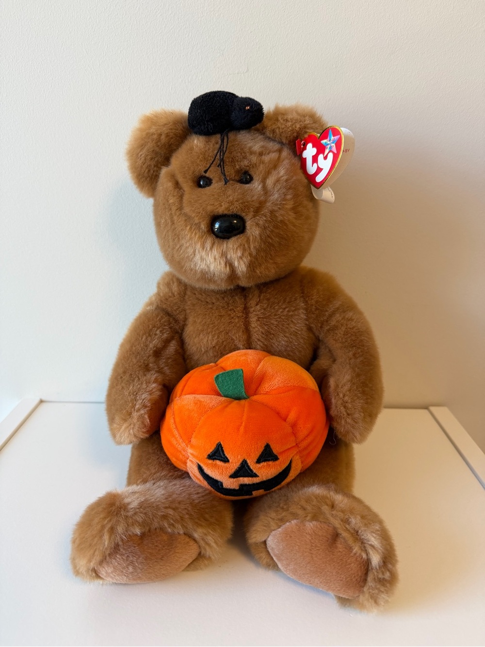 Ty Hocus Beanie Buddy Plush Bear with Orange Pumpkin and Spider - Halloween